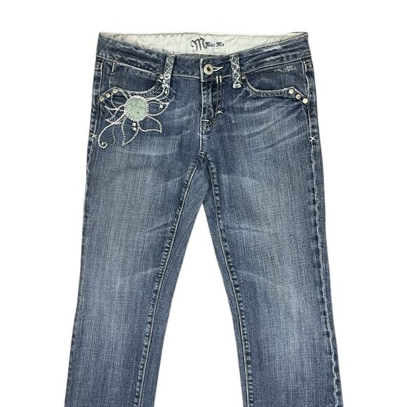 Miss Me Embroidered Denim Jeans Y2K Dark Australian 02 Blue Flap Pockets Size 28 - Picture 6 of 11